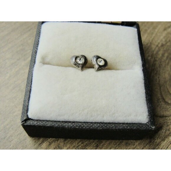 VTG 925 Sterling Silver Heart Rhinestone Post Earrings - Picture 6 of 7